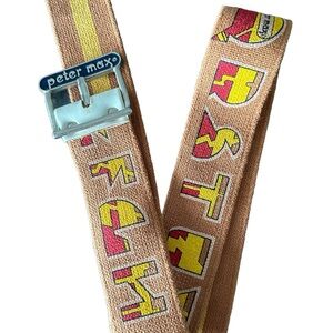 RARE VINTAGE PETER MAX POP ART ALPHABET BELT Camel color Enamel Buckle 1970s